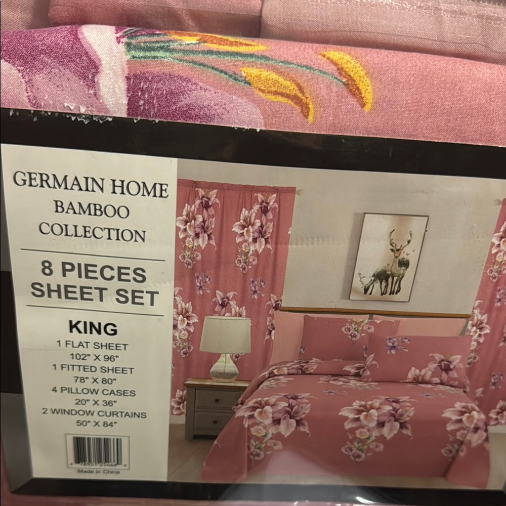Pink Floral Bamboo King Sheet Set